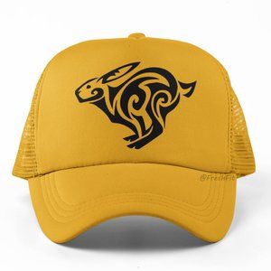 🆕Tribal Rabbit Foam Trucker Hat Mesh Snapback Cap Golden Yellow